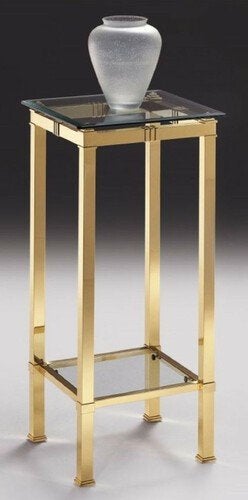 Elegante messing bijzettafel met glazen blad, Ophalen, Metaal of Aluminium, Vierkant, Zo goed als nieuw