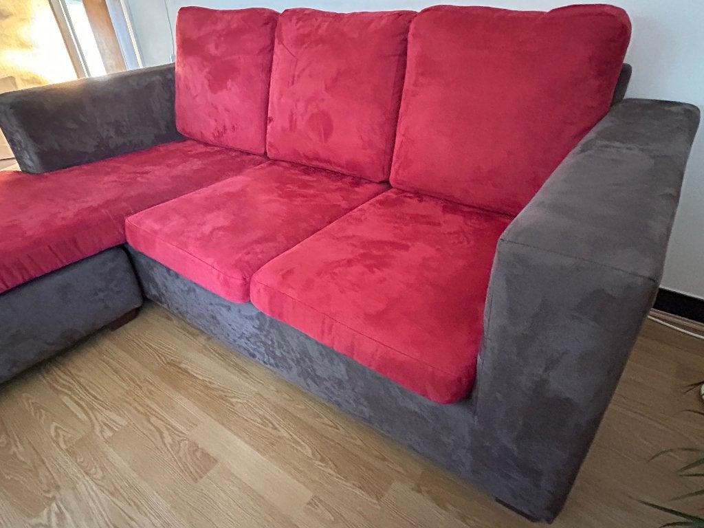 Zetel Rood met Grijs 3 persoons, Ophalen, Gebruikt, 150 tot 200 cm, Driepersoons