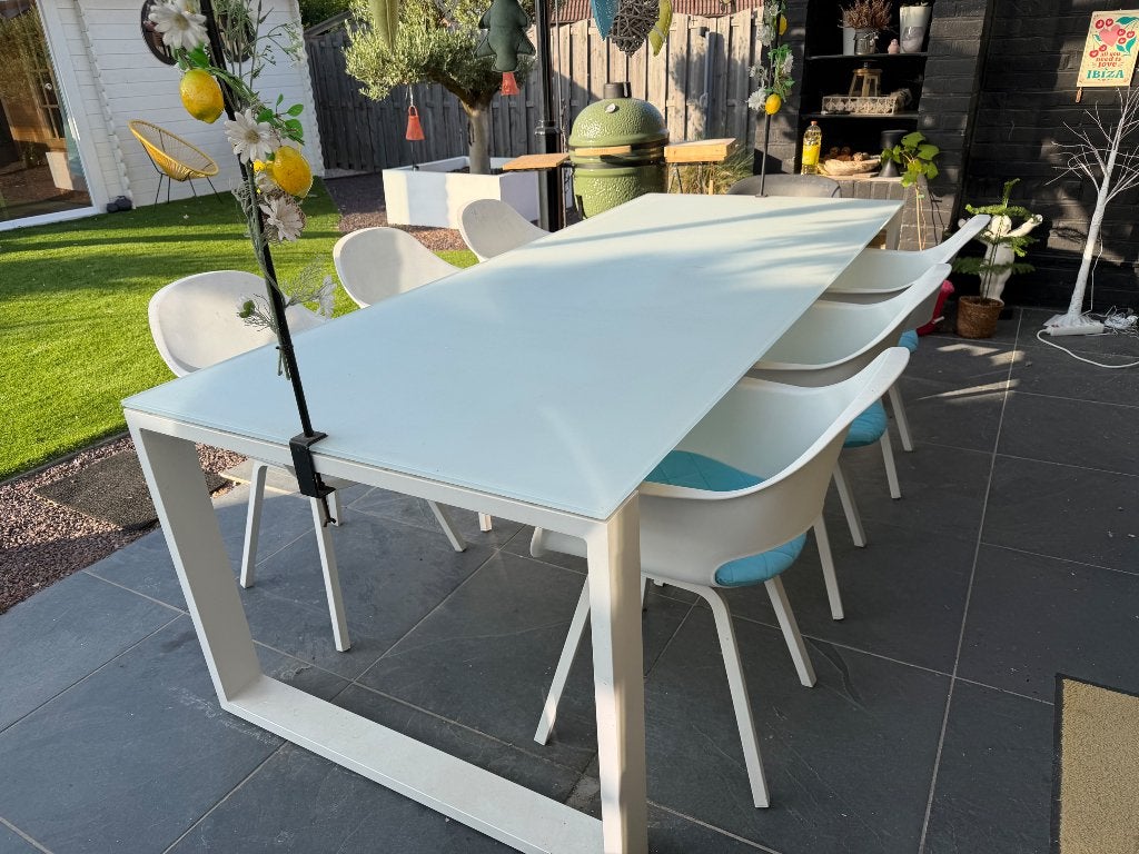 Tuintafel met 6 stoelen, Jardin & Terrasse, Tables de jardin, Enlèvement, Comme neuf, Rectangulaire, Aluminium