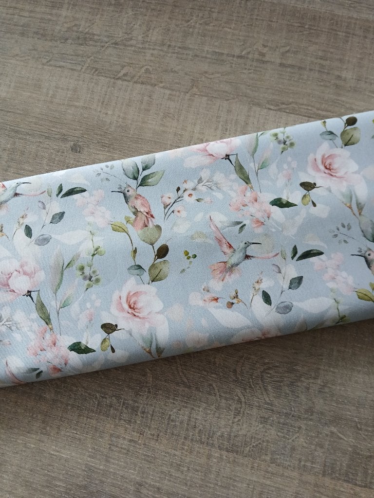 Coupon Poplin katoen tuinbloemen (3 meter), Blauw, 120 cm of meer, Ophalen of Verzenden, Katoen