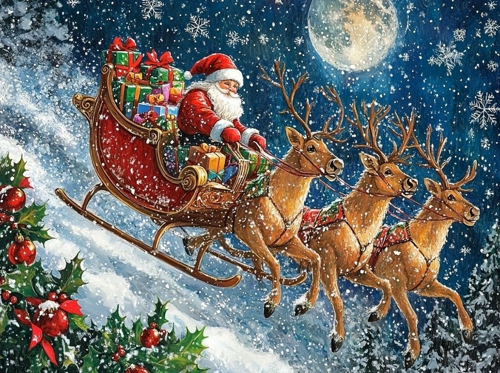 50x40cm Diamond Painting kerstman rendieren (vierkant) nr 68, Verzenden, Nieuw, Meerkleurig, Overige materialen