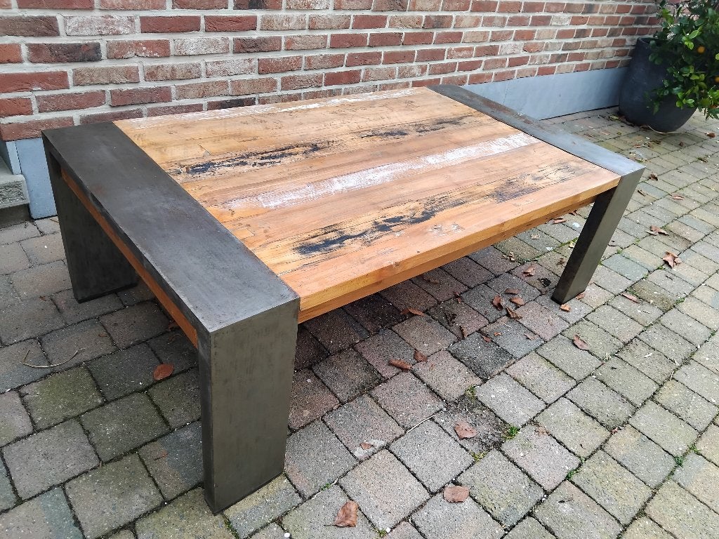 grote salontafel teak 136 cm, Huis en Inrichting, Tafels | Salontafels, Ophalen, Zo goed als nieuw, Teakhout