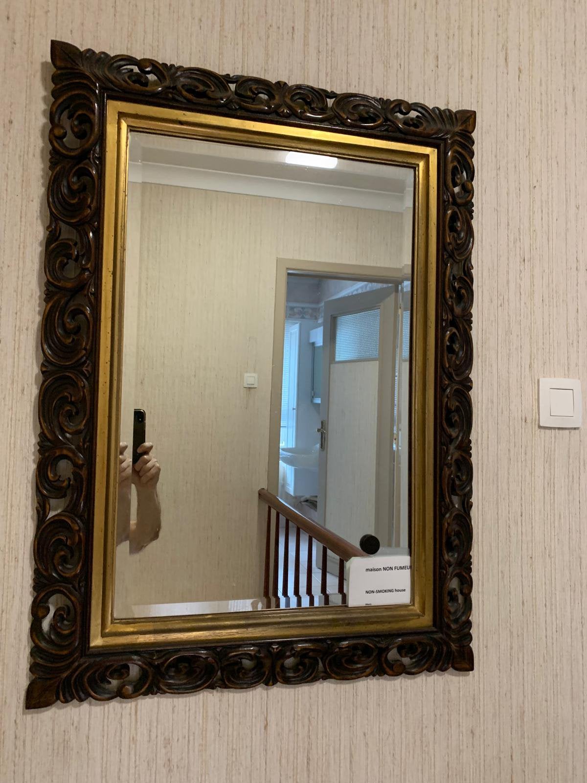 Grand miroir avec tres beau cadre sculpté (92x66), Enlèvement