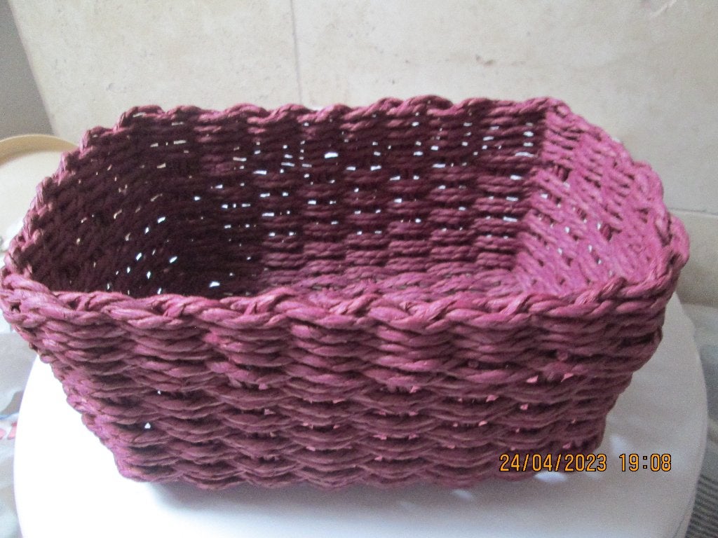 Panier en coton tissé bordeau, Neuf, Tressé, Textile, Enlèvement