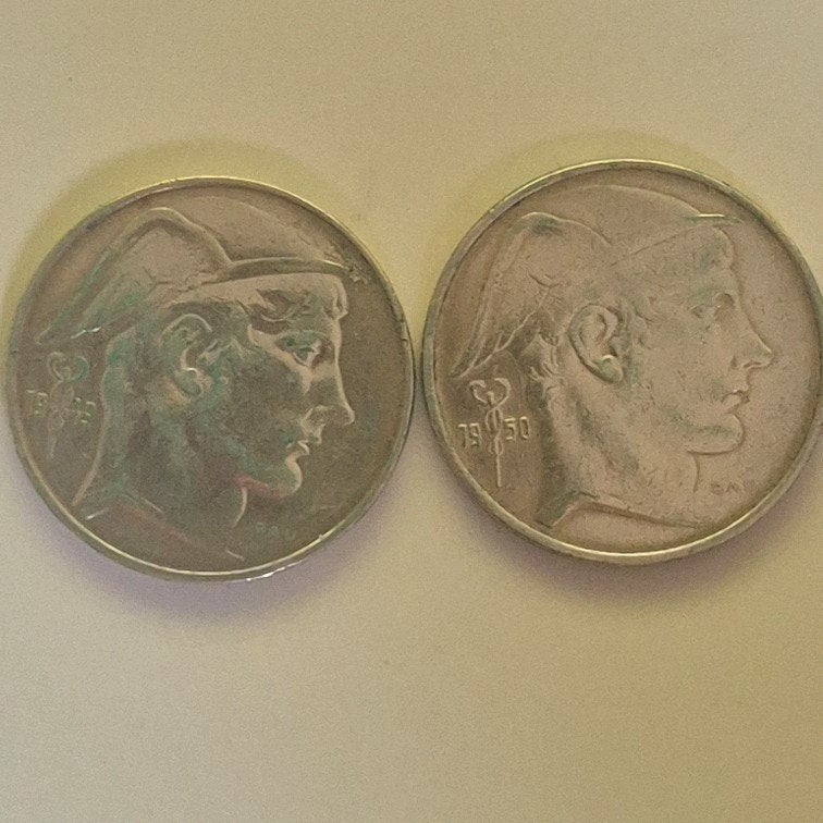 Belgische zilveren munt van 20 frank uit 1950, Mercurius, Argent, Enlèvement, Série, Argent