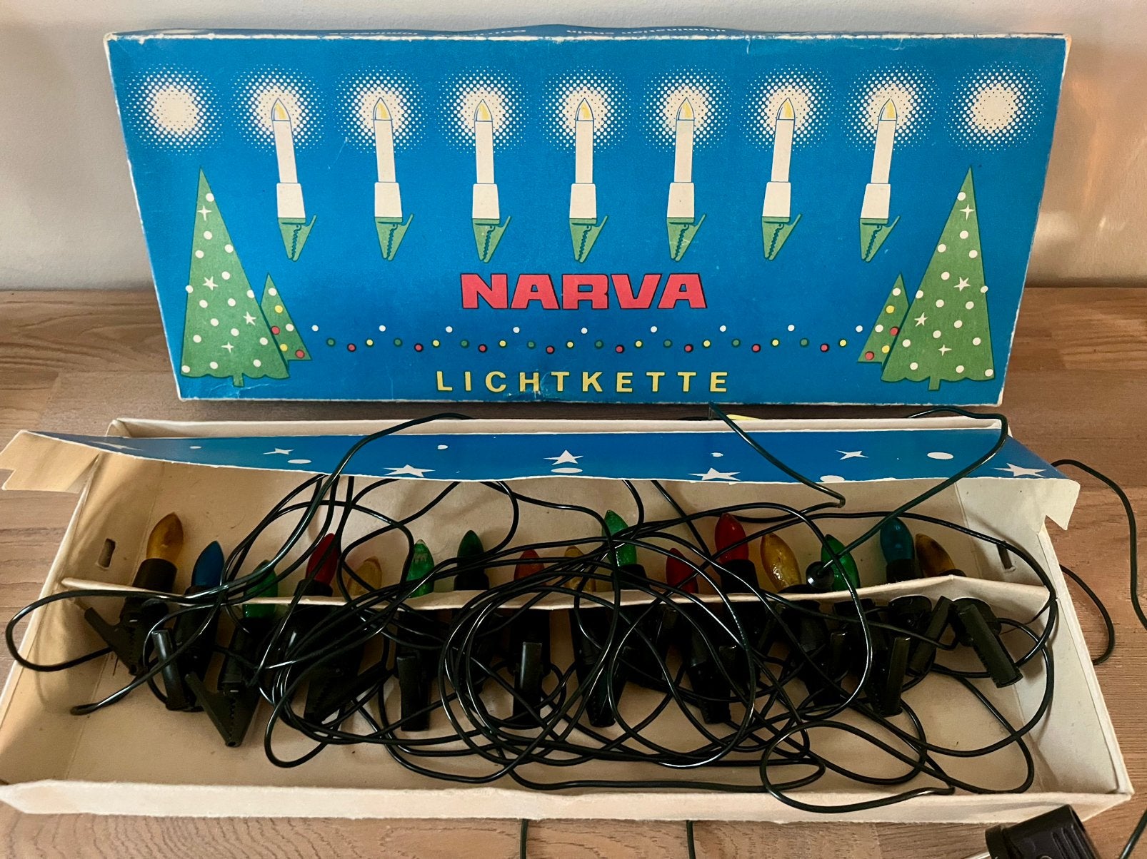Vintage Narva gekleurde kerstlampjes kerstverlichting, Ophalen of Verzenden, Gebruikt