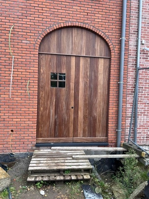 Voordeur afrormosia 96cm b x 238cm h, Doe-het-zelf en Bouw, Ophalen, 80 tot 100 cm, 215 cm of meer, Hout