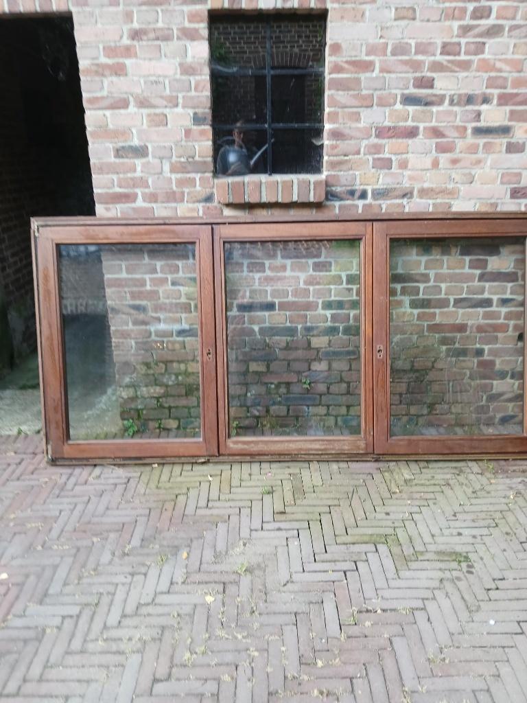 Meranti ramen met dubbel glas, Ophalen, Gebruikt, Dubbelglas