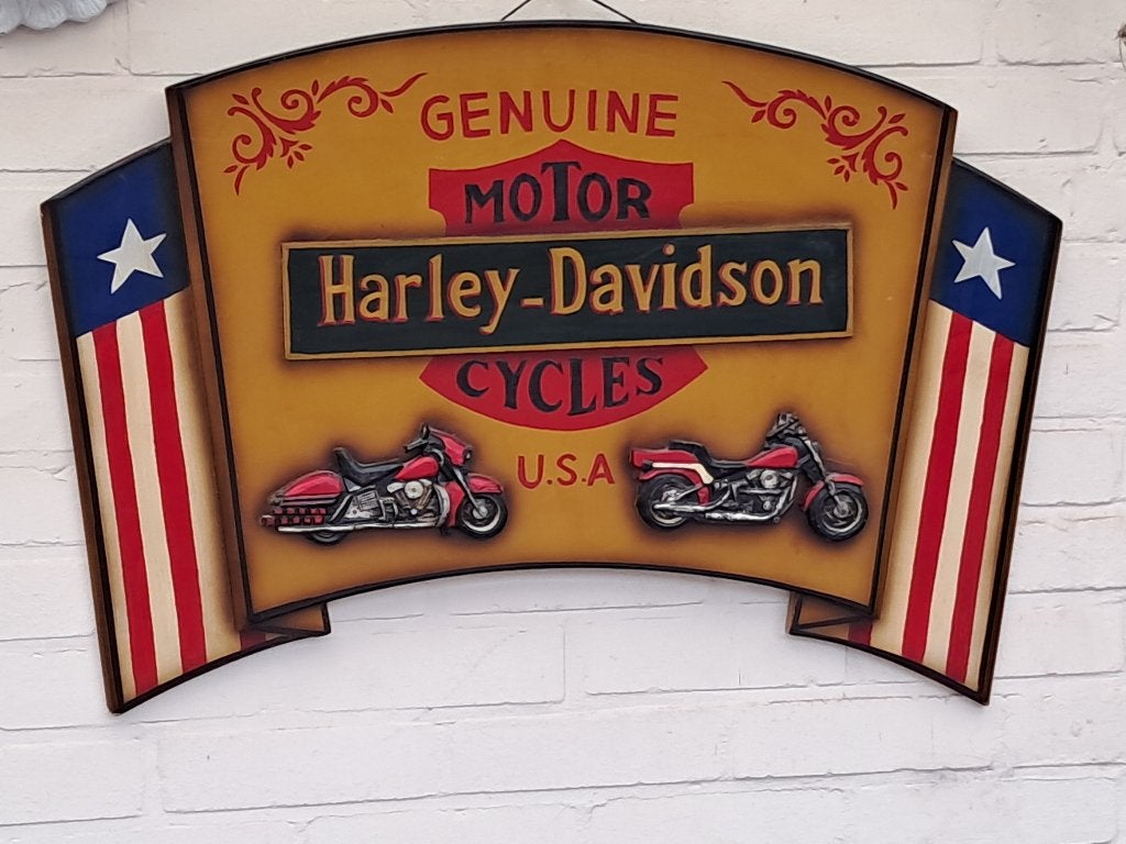 Panneau en relief vintage en bois Harley Davidson, Enlèvement ou Envoi, Utilisé, Panneau publicitaire