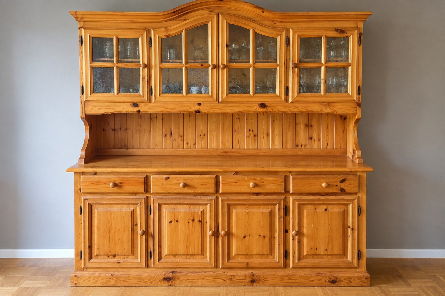 Grand vaisselier / buffet en pin massif avec vitrine, Enlèvement, Utilisé, Pin