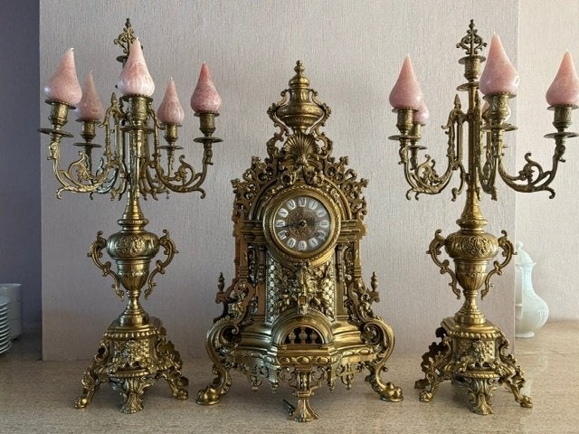 schouwgarnituur met klok, Antiek en Kunst, Antiek | Klokken, Ophalen