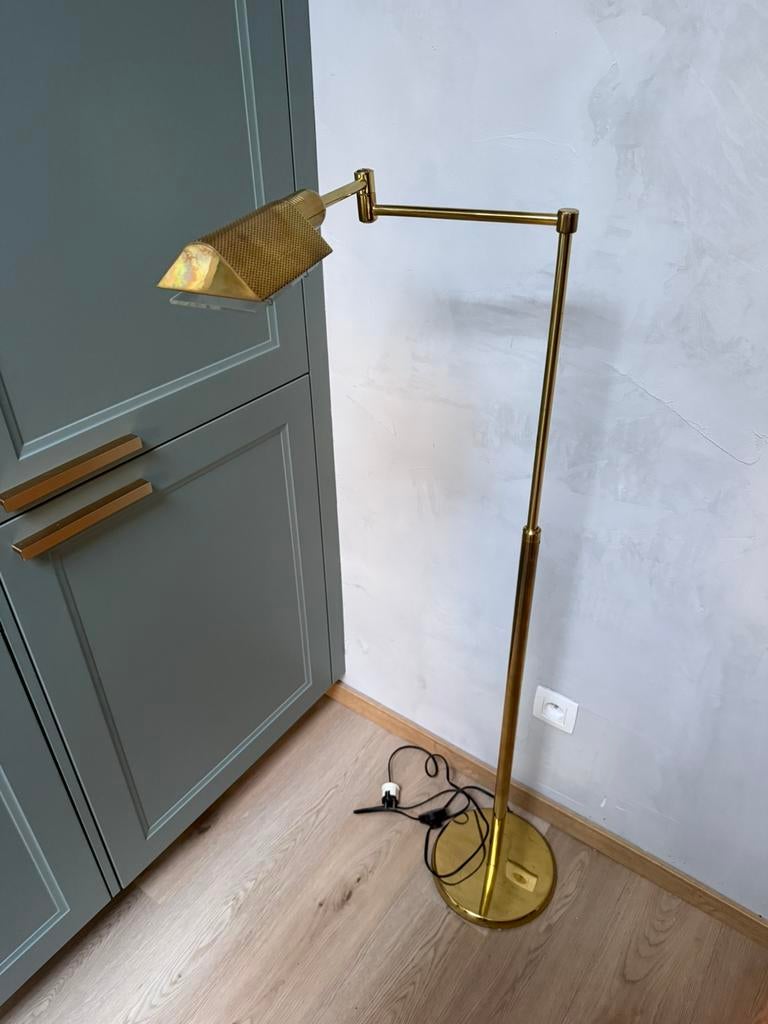 Verstelbare vintage messing staande leeslamp, jaren '70-'80, Enlèvement, Comme neuf