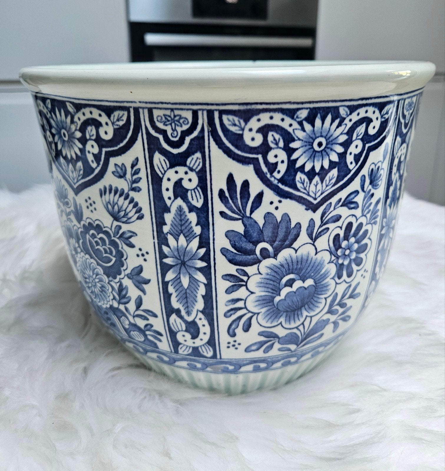 Vintage bloempot Delfts Blauw - Petrus Regout, Gebruikt, Rond, Binnen, Ophalen of Verzenden