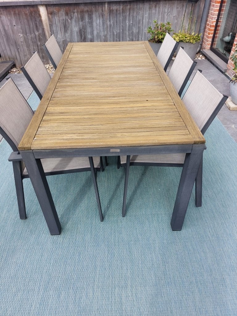 Tuintafel met stoelen, Tuin en Terras, Ophalen, Zo goed als nieuw, Rechthoekig, Teakhout