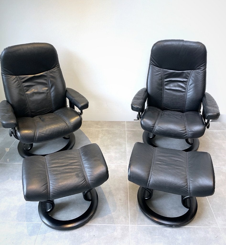 Dubbele Stressless Consul relaxzetels met voetbank, Ophalen