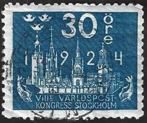 1 Postzegel Zweden 1924 Wereldpostcongres - Stockholm, Timbres & Monnaies, Timbres | Europe | Scandinavie, Enlèvement ou Envoi
