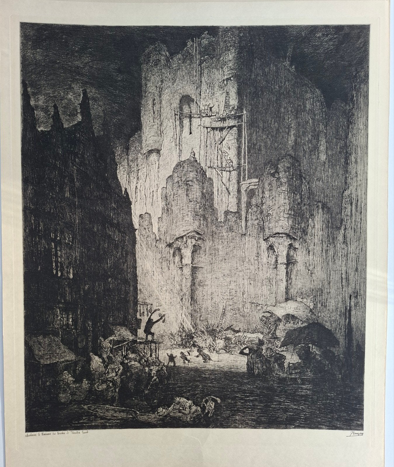 DE BRUYCKER Jules "Rondom het Gravensteen, Gent" ets