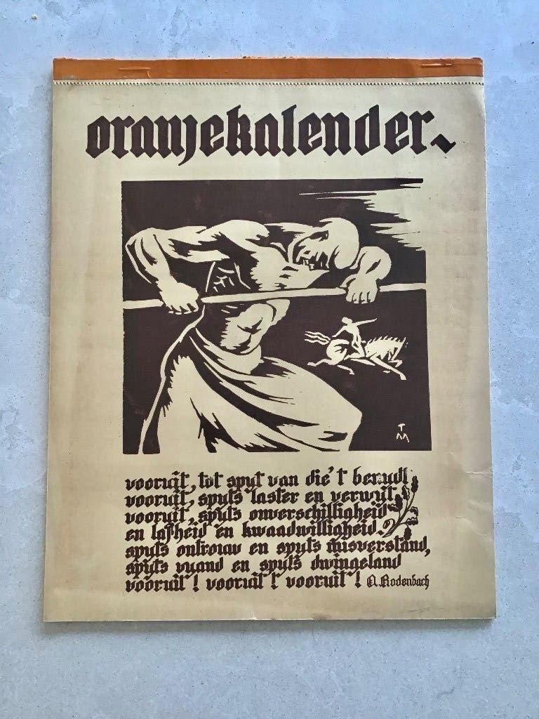 Oranjekalender met houtsnede illustraties-A. Rodenbach-1947, Diversen, Ophalen of Verzenden, Maandkalender, Zo goed als nieuw