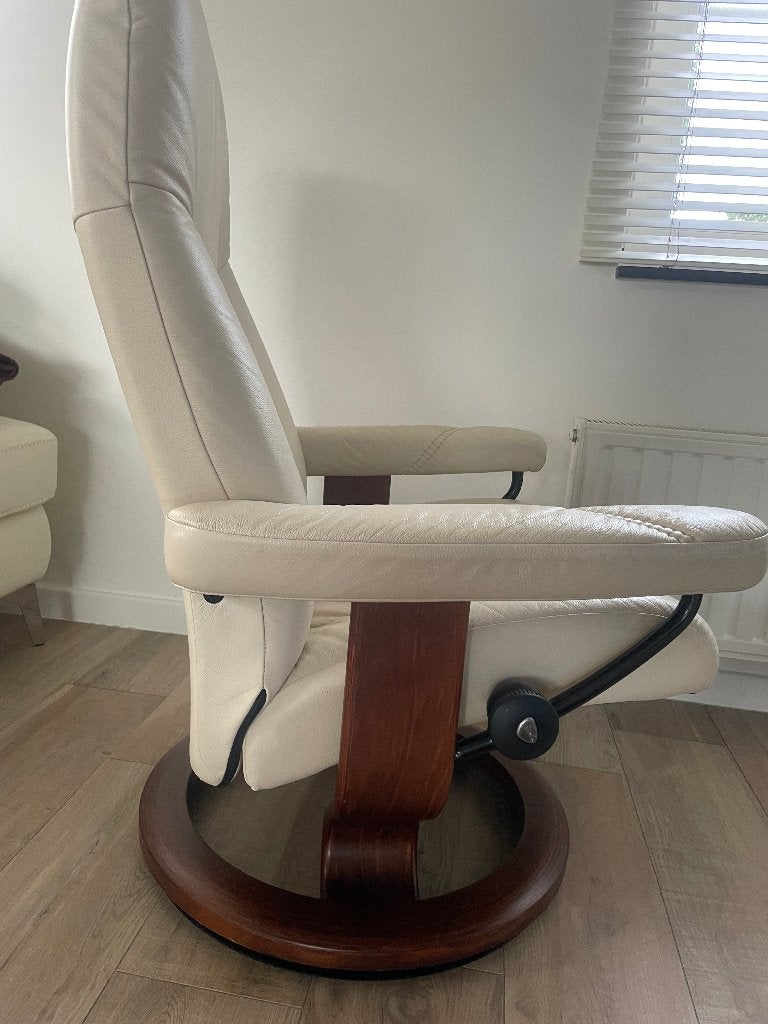 Stressless relaxzetel met voetenbank – crème leder, Ophalen, Gebruikt