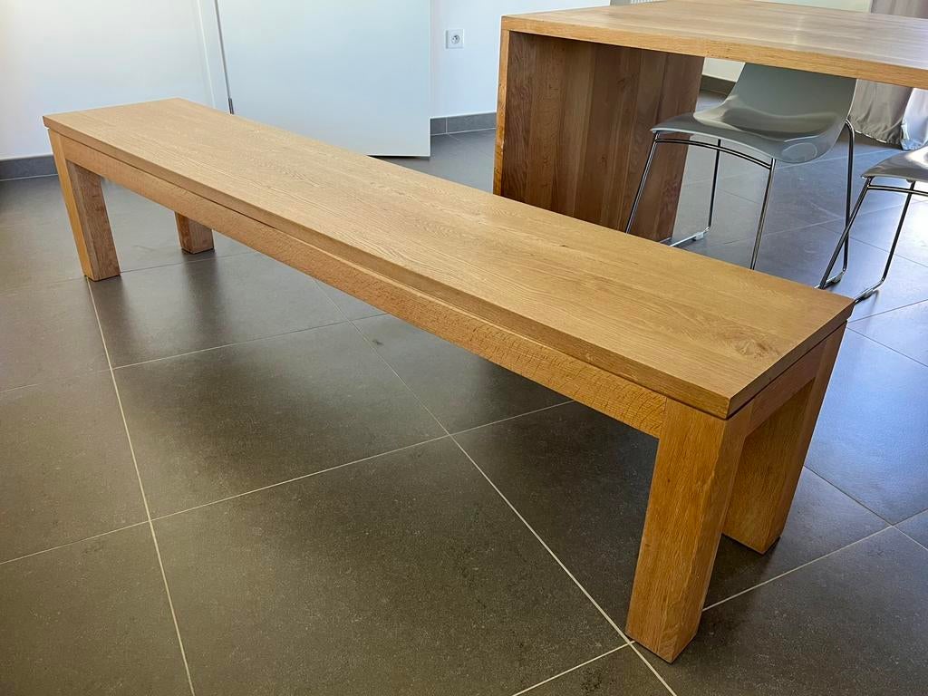 Zitbank / Bijzetmeubel in massief eik, Maison & Meubles, Tables | Dessertes, Utilisé, 25 à 50 cm, 200 cm ou plus, Rectangulaire