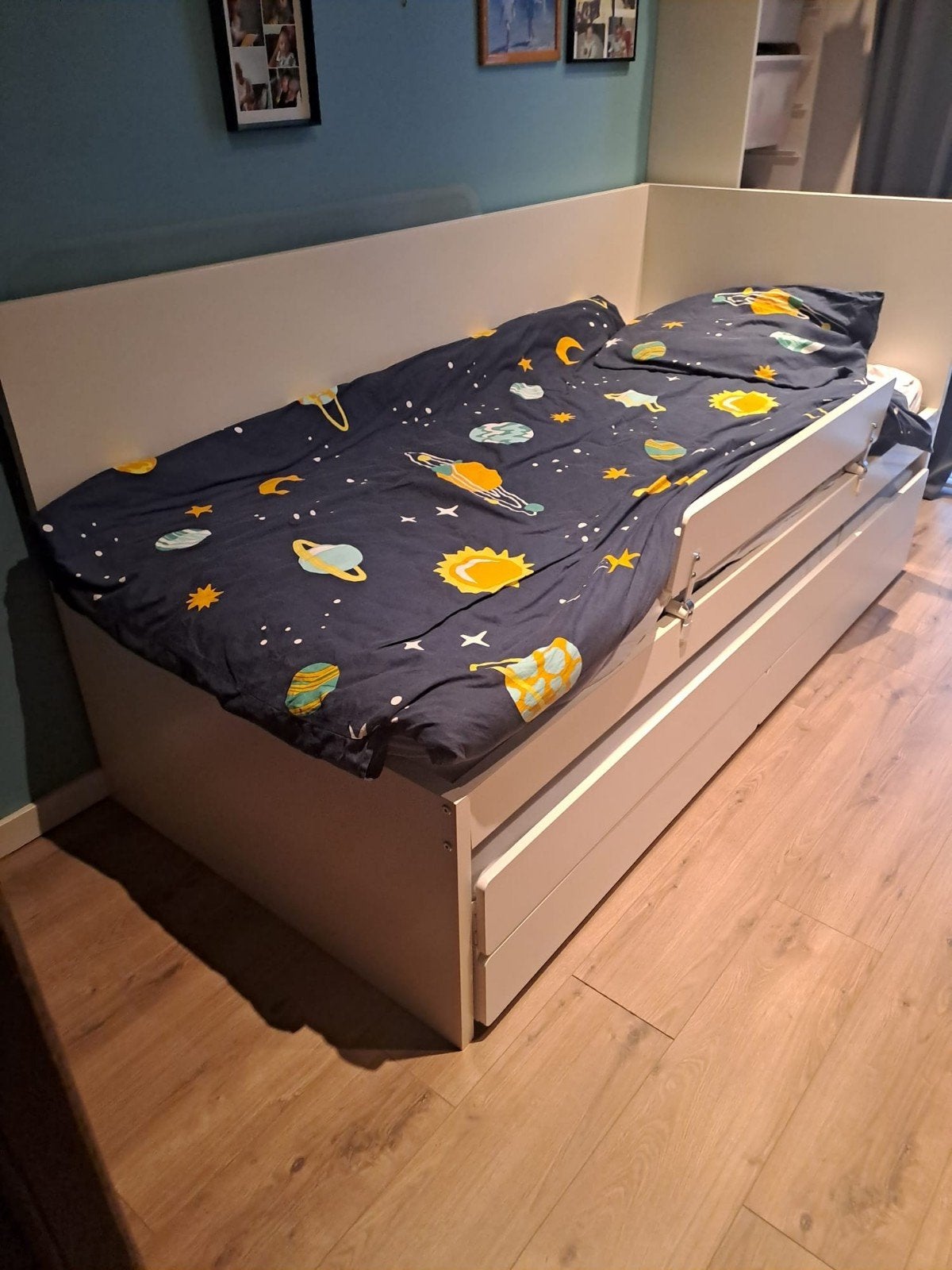 Bed met bedlade(2de bed) en opbergruimte Slakt Ikea, Maison & Meubles, Enlèvement, Comme neuf, Blanc, Bois