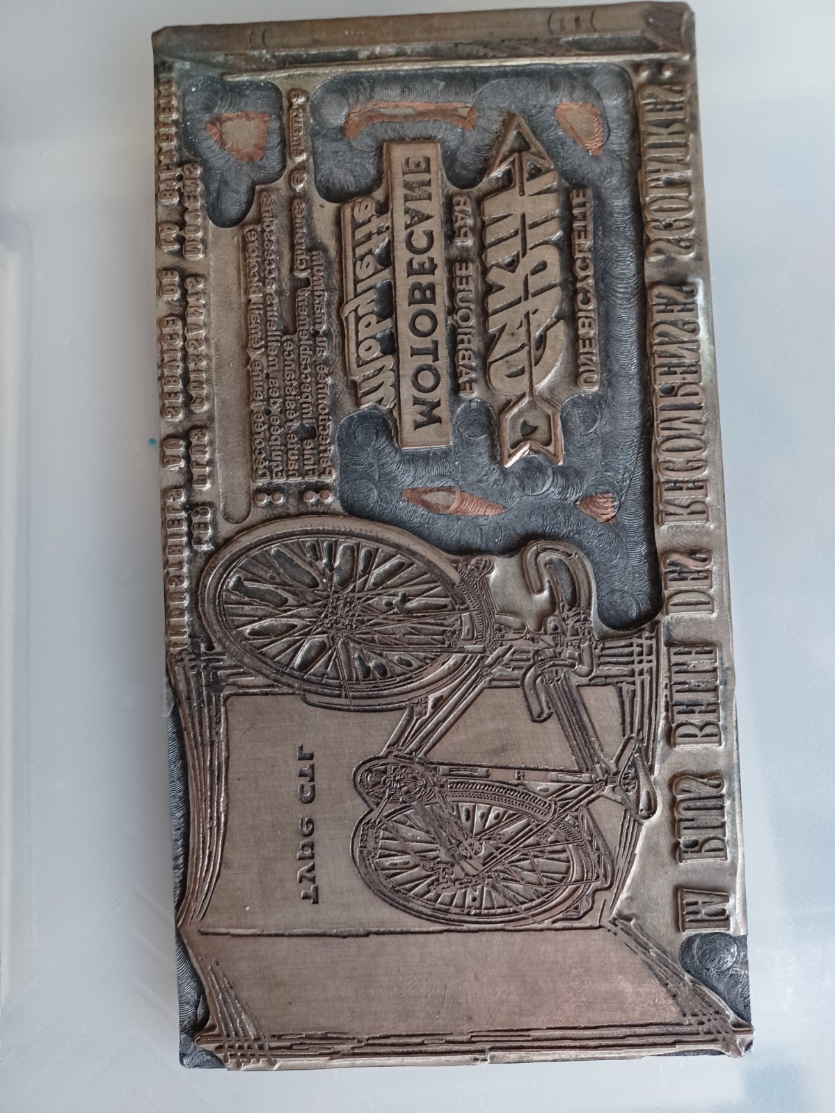 Plaque métallique d´imprimerie vélo, cyclisme, Collections, Enlèvement ou Envoi