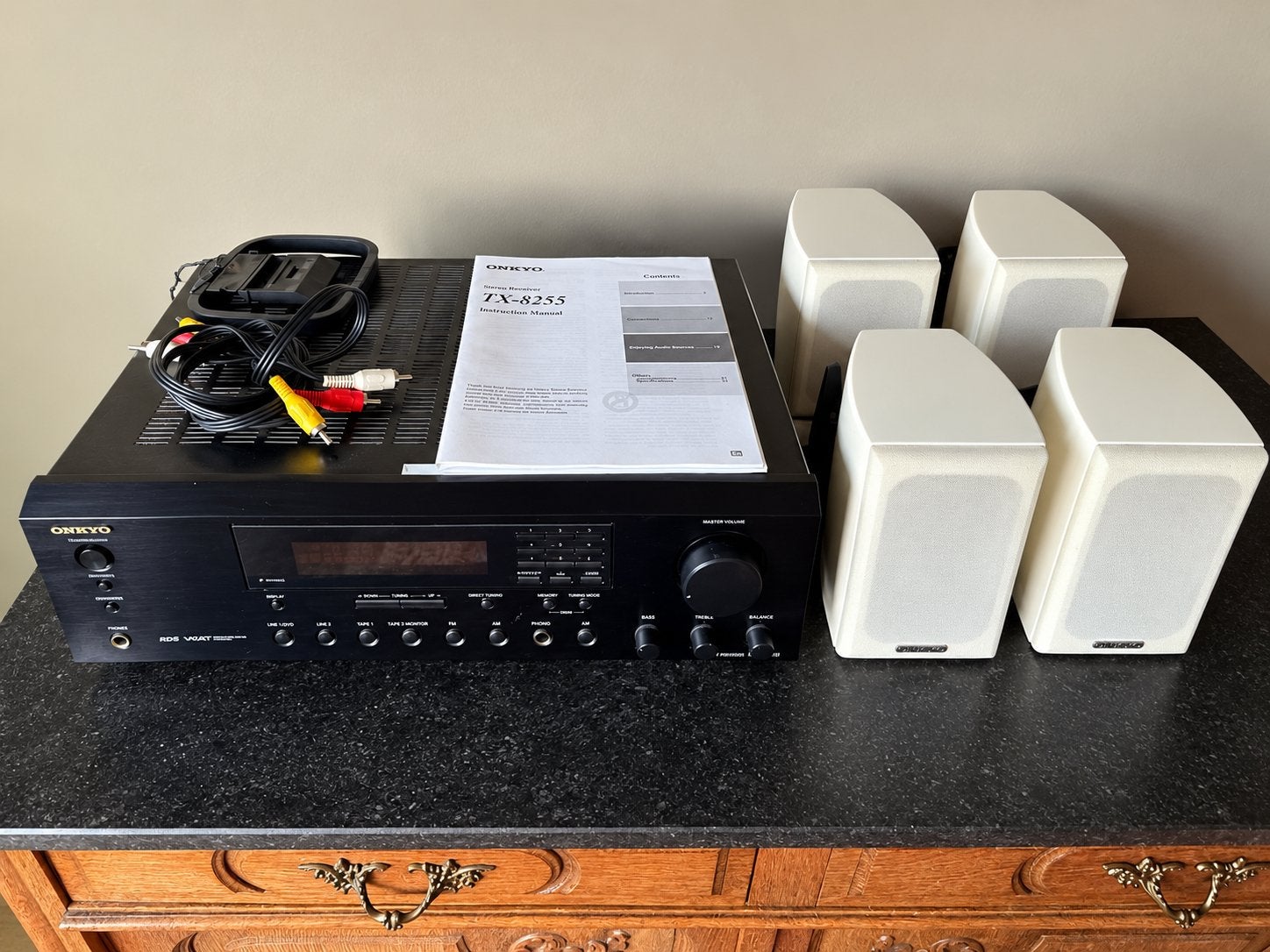 Onkyo TX-8255 versterker/radio + 4 ArtSound AS350 speakers, TV, Hi-fi & Vidéo, Enlèvement, Utilisé