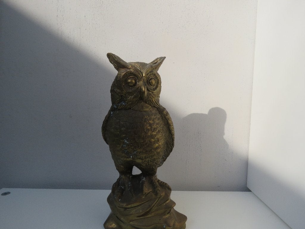 Vintage bronzen uil op rots, Ophalen of Verzenden