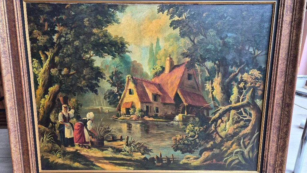 Peinture à l'huile champêtre, Signé, Peinture à l'huile, Paysage, Enlèvement