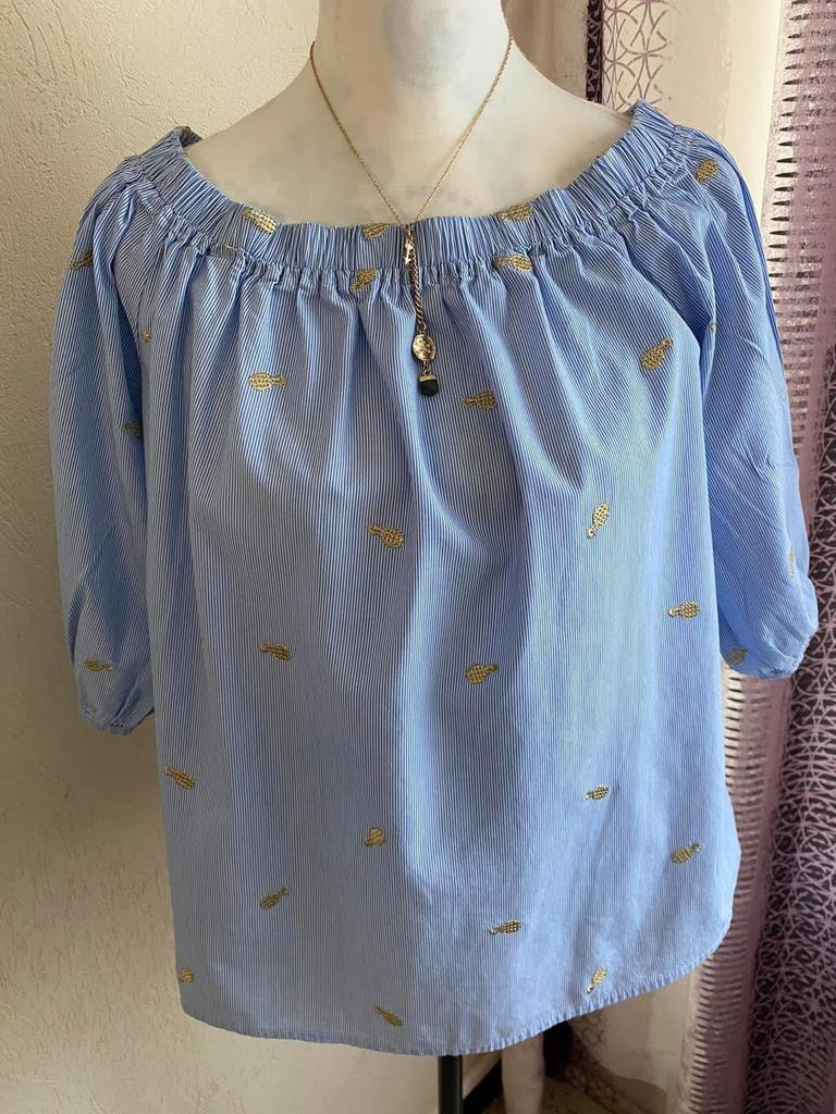 Gestreepte blouse met bardotkraag — Cache Cache — Maat 40, Kleding | Dames, Blouses en Tunieken, Ophalen of Verzenden, Zo goed als nieuw