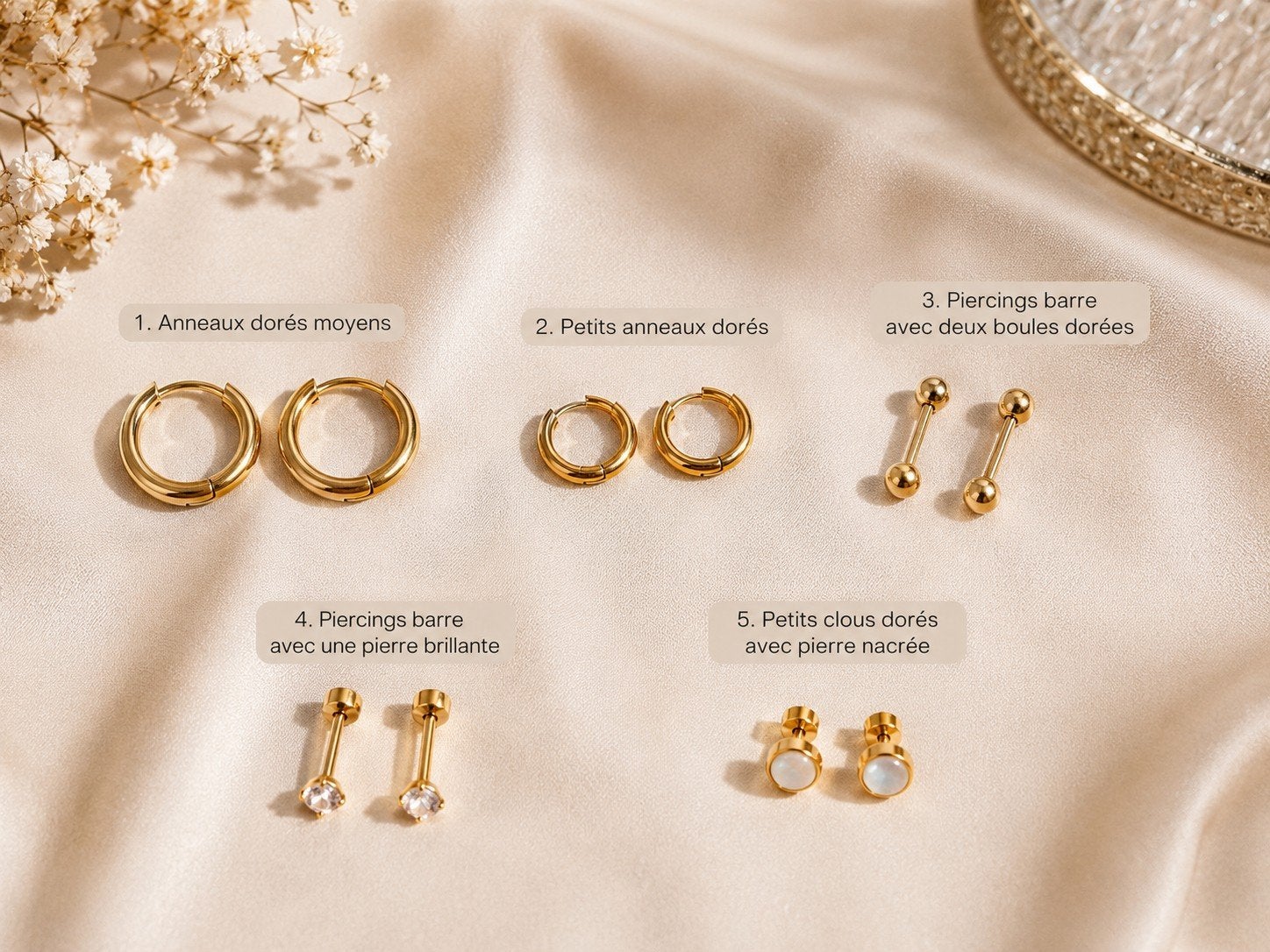 5 modèles de bijoux et piercings dorés, Enlèvement