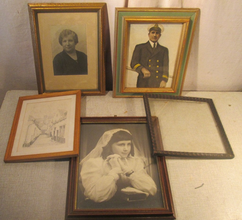 5 Antieke Houten Fotolijsten - 31x25, Audio, Tv en Foto, Fotografie | Fotolijsten, Ophalen of Verzenden, Met glas, Hout
