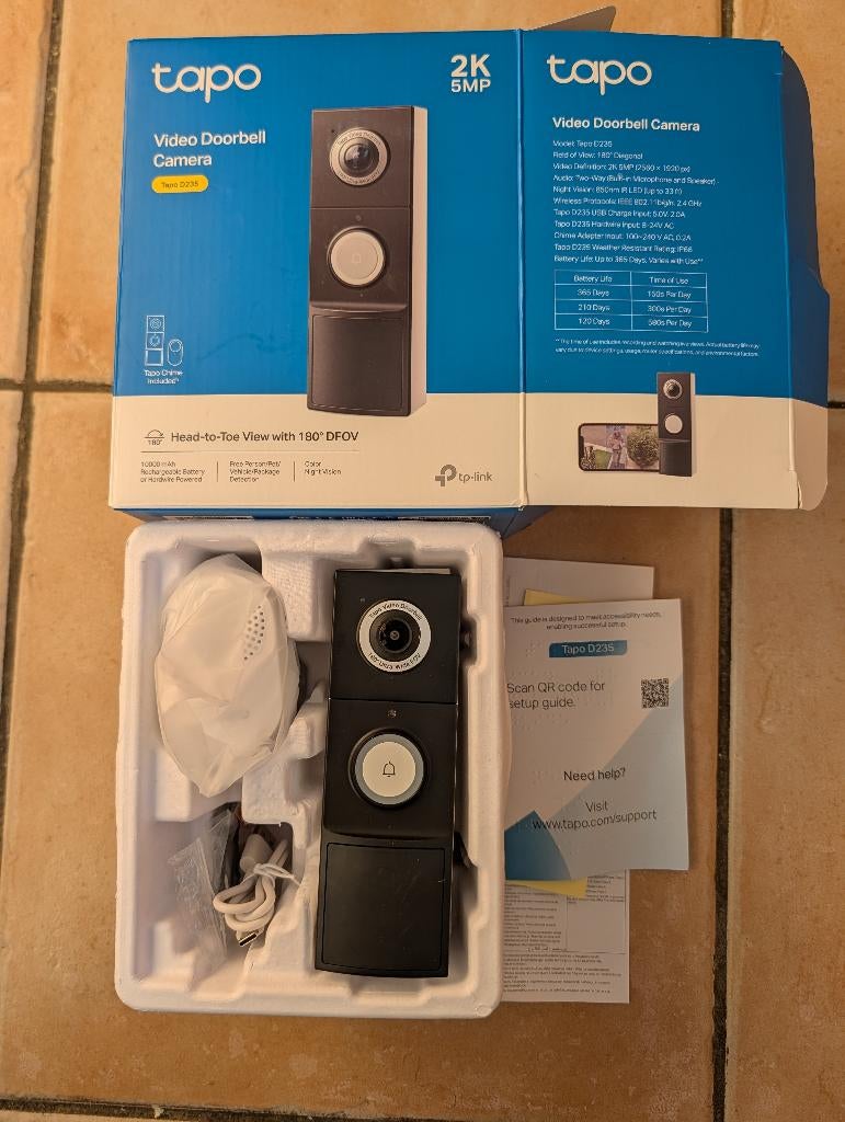 Tapo D235 Video Deurbel, Ophalen, Compatibel met smartphone, Zo goed als nieuw, Draadloos