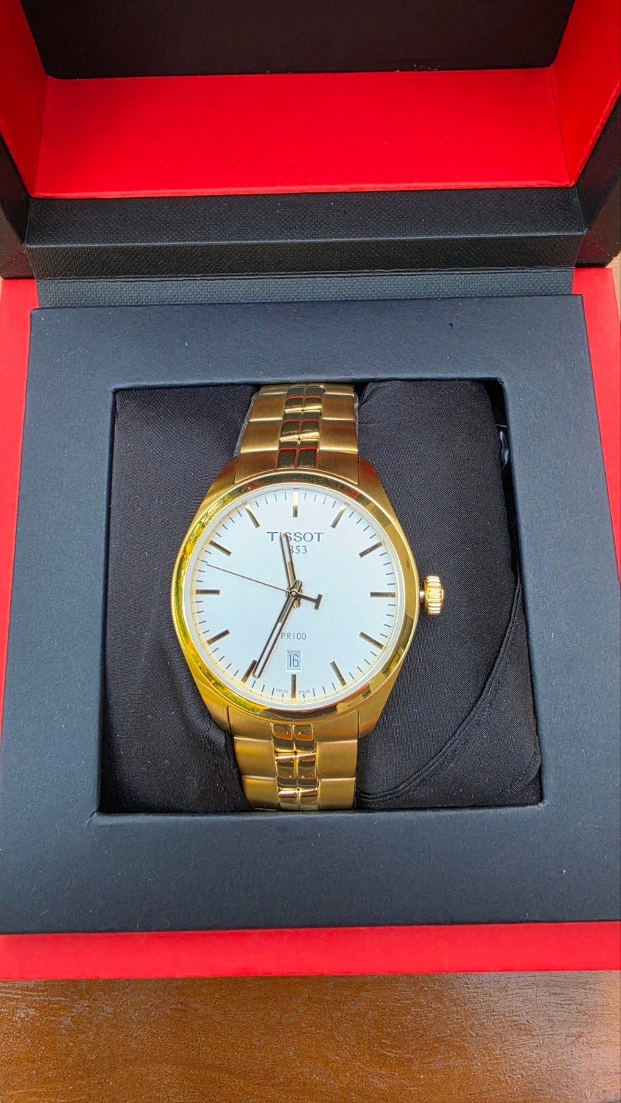 Tissot PR 100, Bijoux, Sacs & Beauté, Montres | Hommes, Enlèvement ou Envoi, Or, Or