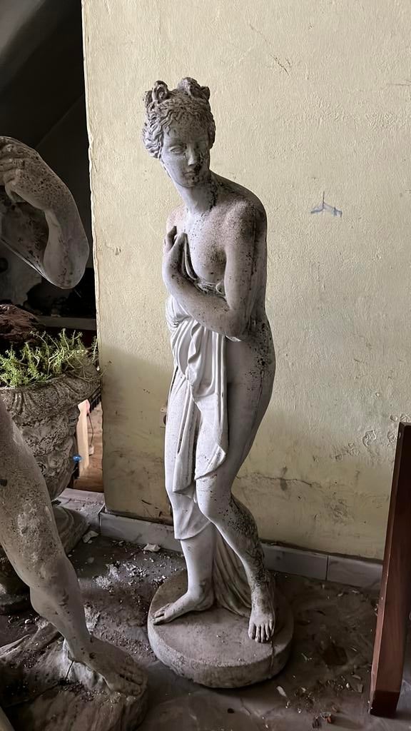 Groot betonnen beeld badende dame mooie verweerde patina, Enlèvement, Comme neuf