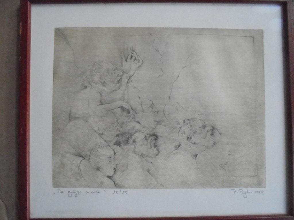 P Bijls  Ets  Grijze Massa, Antiek en Kunst, Verzenden, Ets, Gesigneerd
