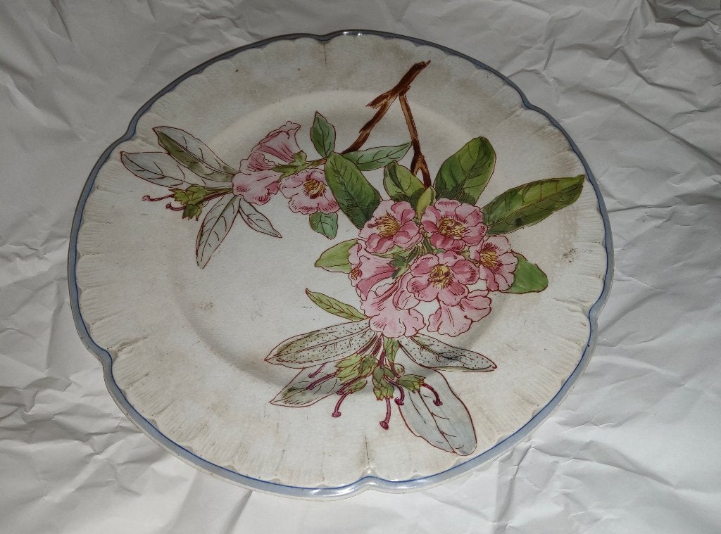 Assiette H.B. Choisy terre de fer floral polychrome shabby, Enlèvement ou Envoi