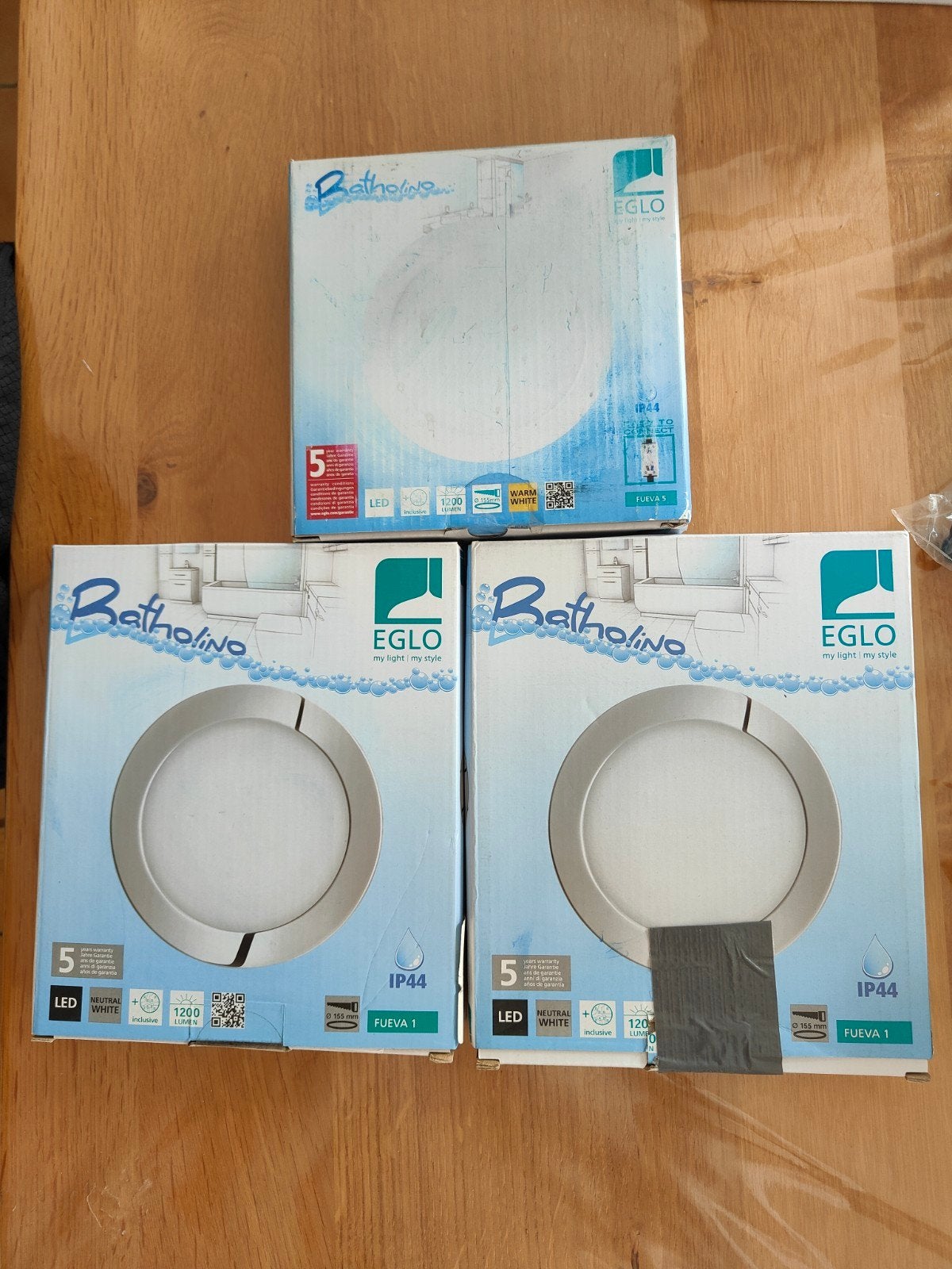 Set van 3 EGLO Batholino Fueva IP44 LED-plafondlampen — NIEU, Ophalen, Eglo, LED, Waterdicht