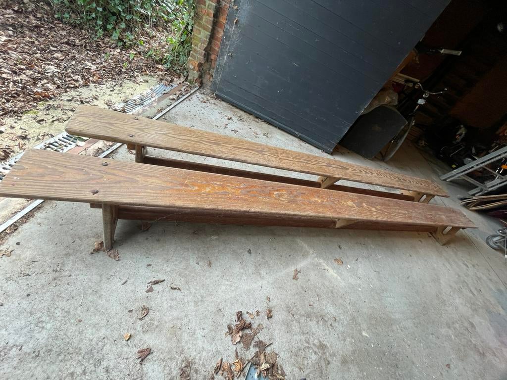 2 zweedse houten turnbanken 3m50 lengte, Sports & Fitness, Gymnastique, Enlèvement, Utilisé, Autres types