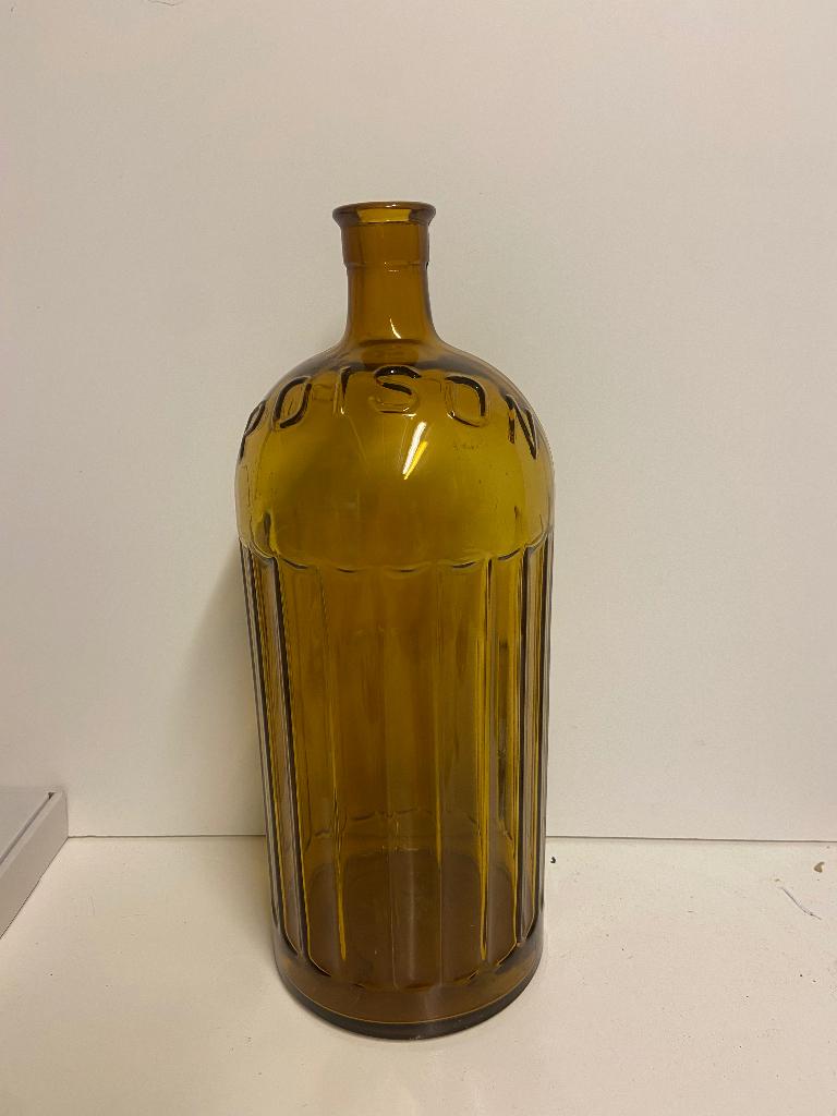 Oude okergele fles poison, Antiek en Kunst, Ophalen