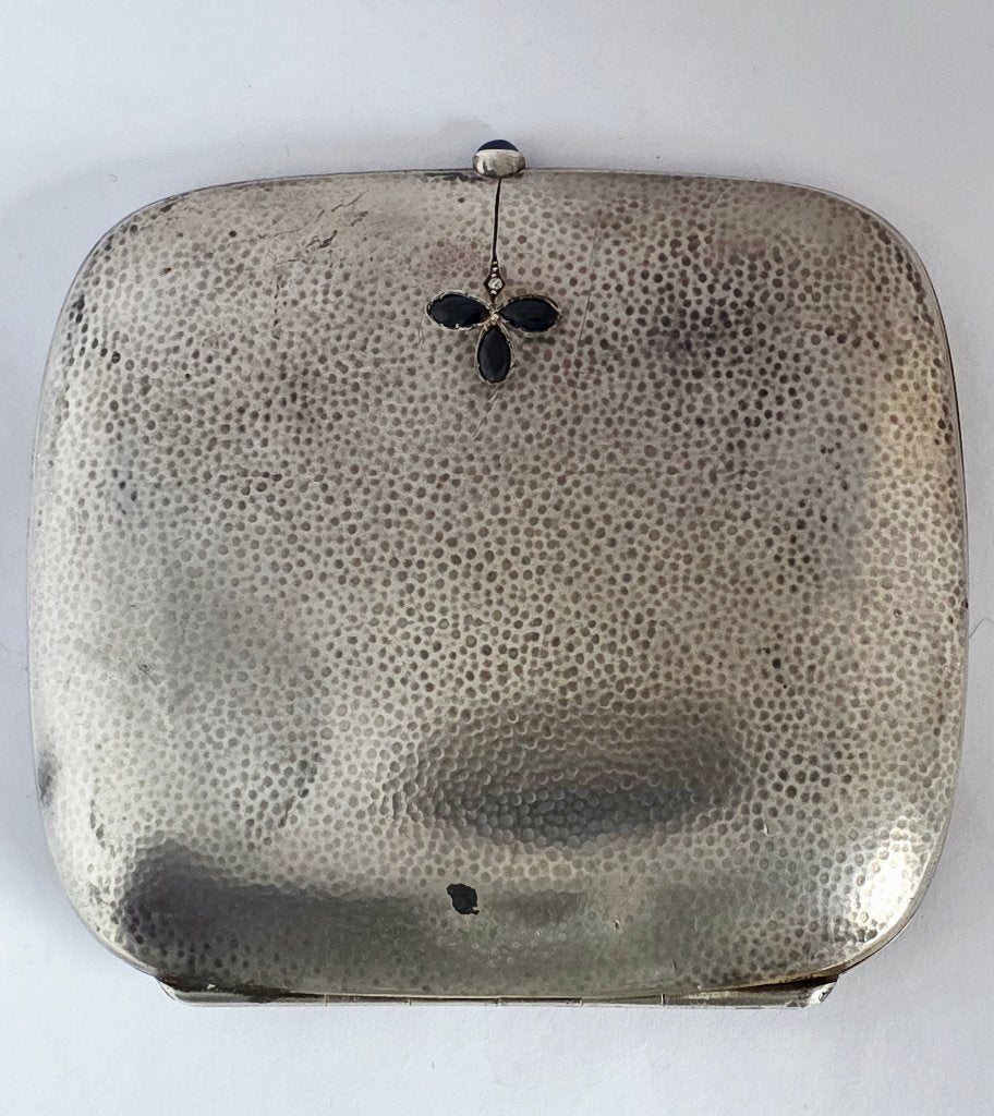 Zilveren sigarettendoosje met saffieren en diamant ca 1900, Ophalen of Verzenden, Zilver