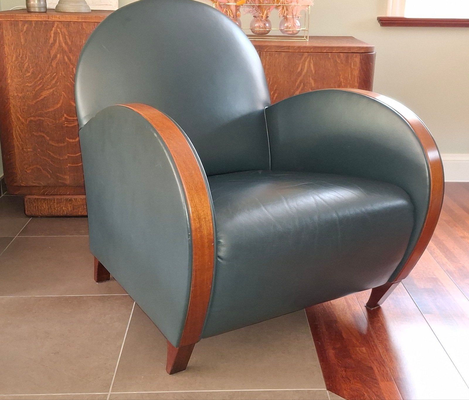 Mooie Art Deco zetel in leder, Ophalen