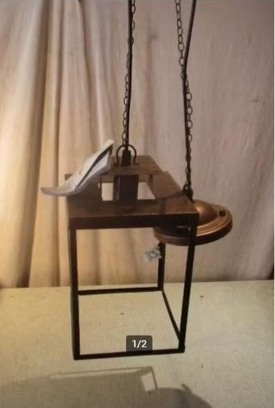 Leuke Retro Metalen Hanglamp met ketting - zo goed als nieuw, Ophalen of Verzenden, Zo goed als nieuw, Glas