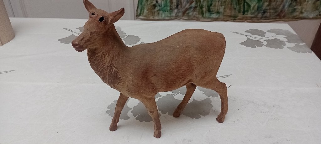Statuette Cerf Floqué Effet Cuivre Vintage 23x24cm, Enlèvement ou Envoi, Bois, Autres types