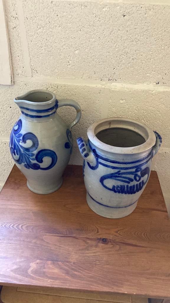 2 grote blauw grijze potten, Antiek en Kunst, Ophalen