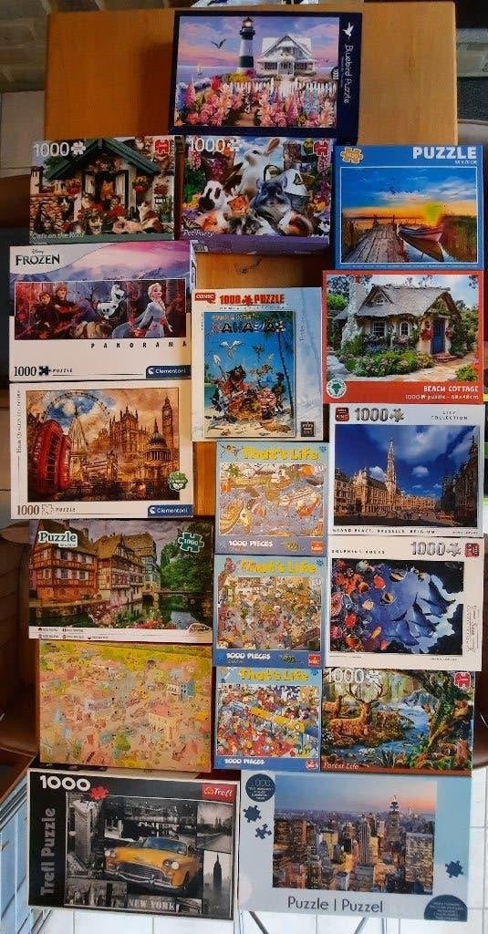 18 puzzels 1000stuks, Ophalen, 500 t/m 1500 stukjes, Gebruikt, Legpuzzel