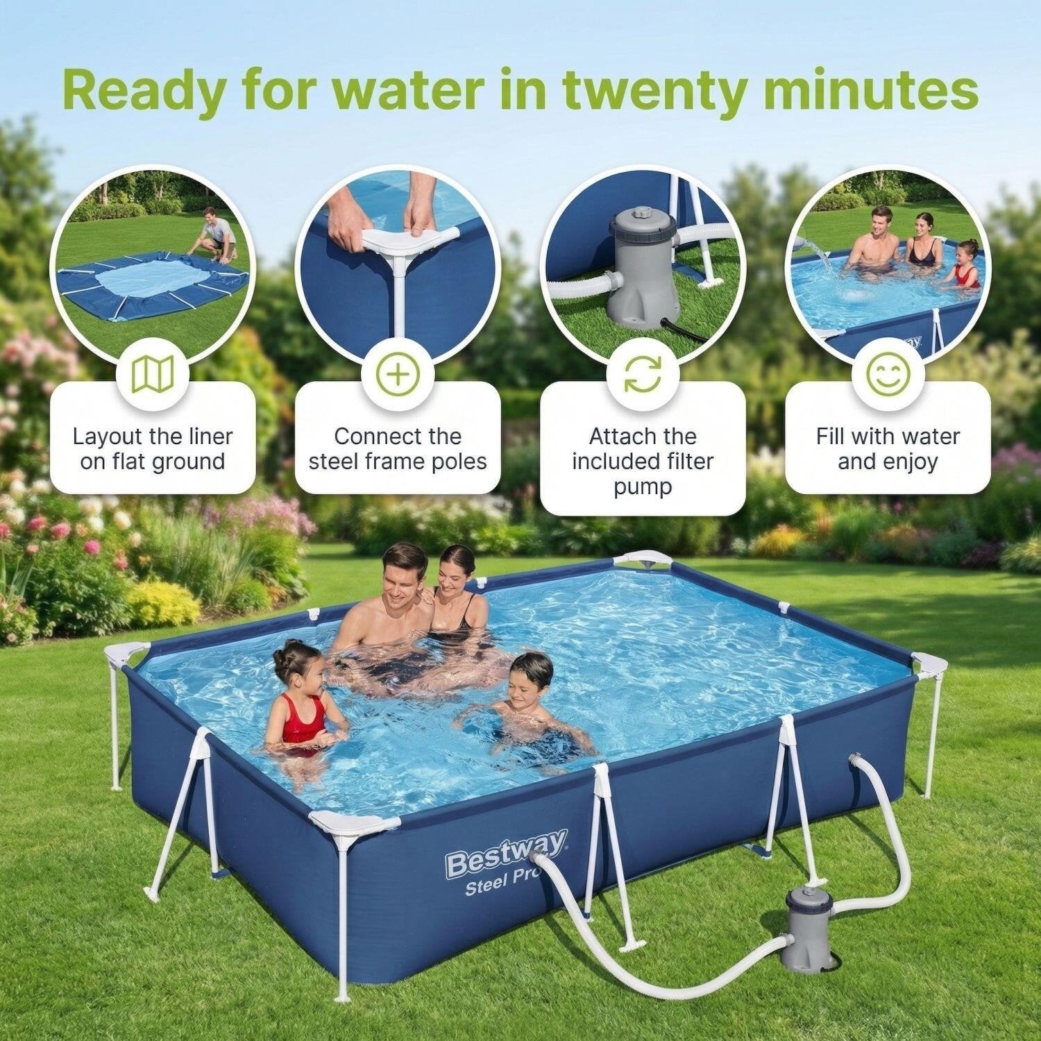 Bestway Steel Pro Rechthoekig - 300x201x66 cm, Ophalen, Rechthoekig