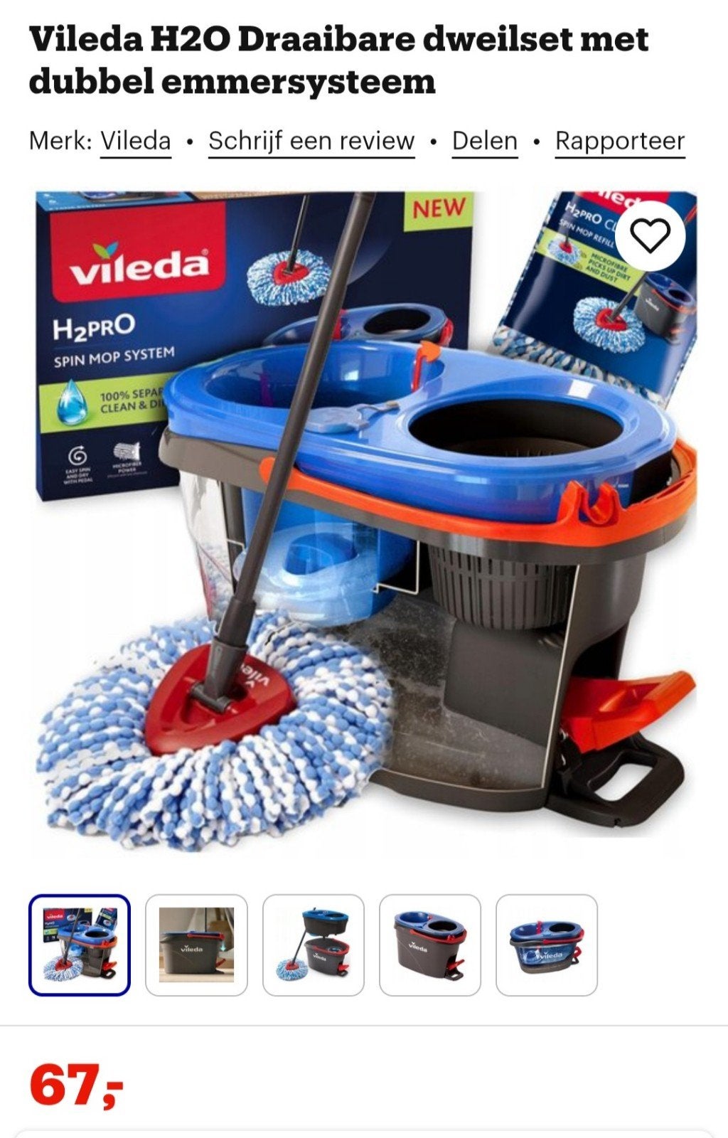 vileda h2pro draaibare dweilset met dubbel emmersysteem, Huis en Inrichting, Ophalen, Dweilemmer, -bak, of -wagen