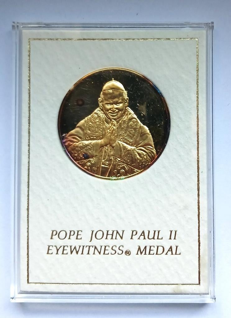 medaille 24 kt goud op sterling zilver 1978 pope john paul 2, Postzegels en Munten, Ophalen of Verzenden, Zilver