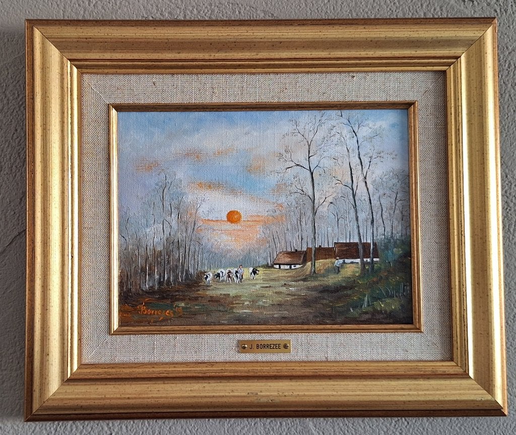 Origineel olieverfschilderij op doek van J. Borrezee, Antiek en Kunst, Ophalen, Doek, Gesigneerd, Landschap